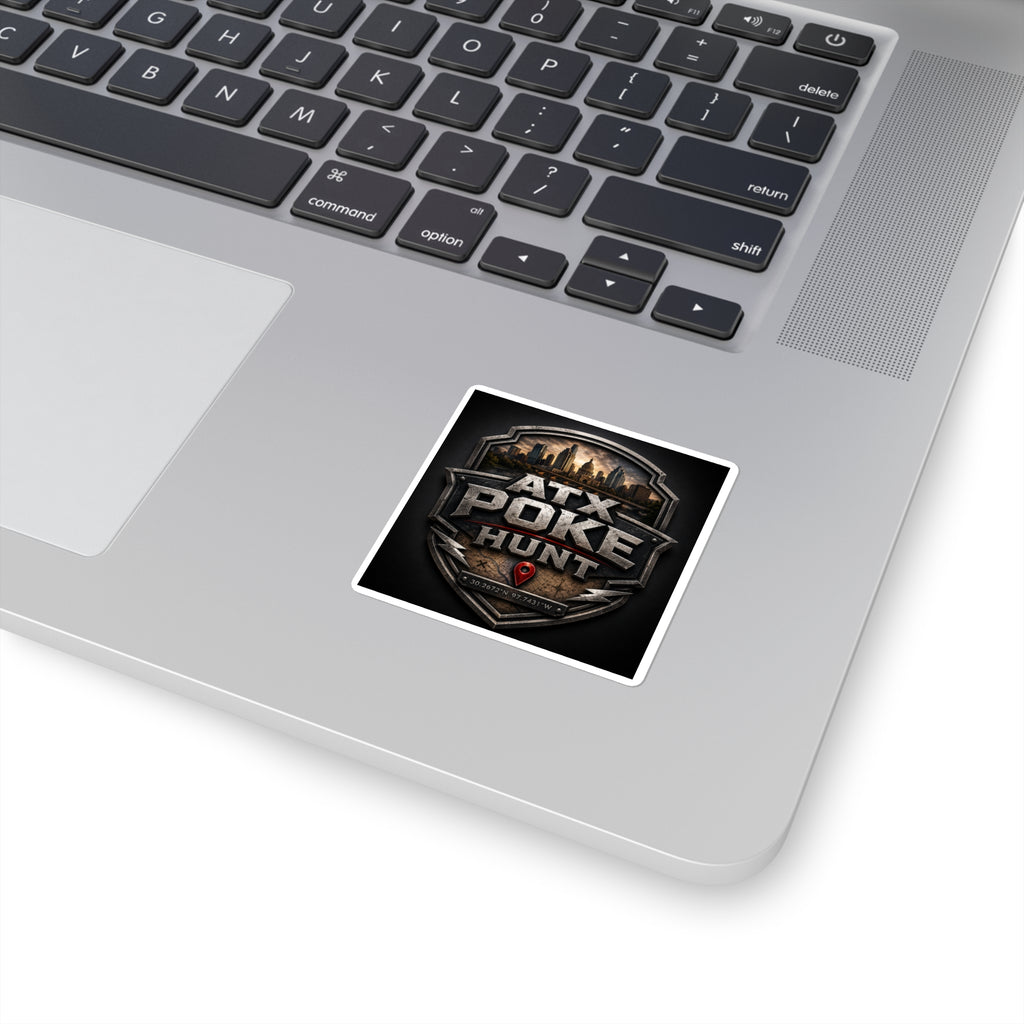 ATX Poke Hunt Square Sticker — Austin City Logo Decal (Coordinates 30.2672N, 97.7431W)