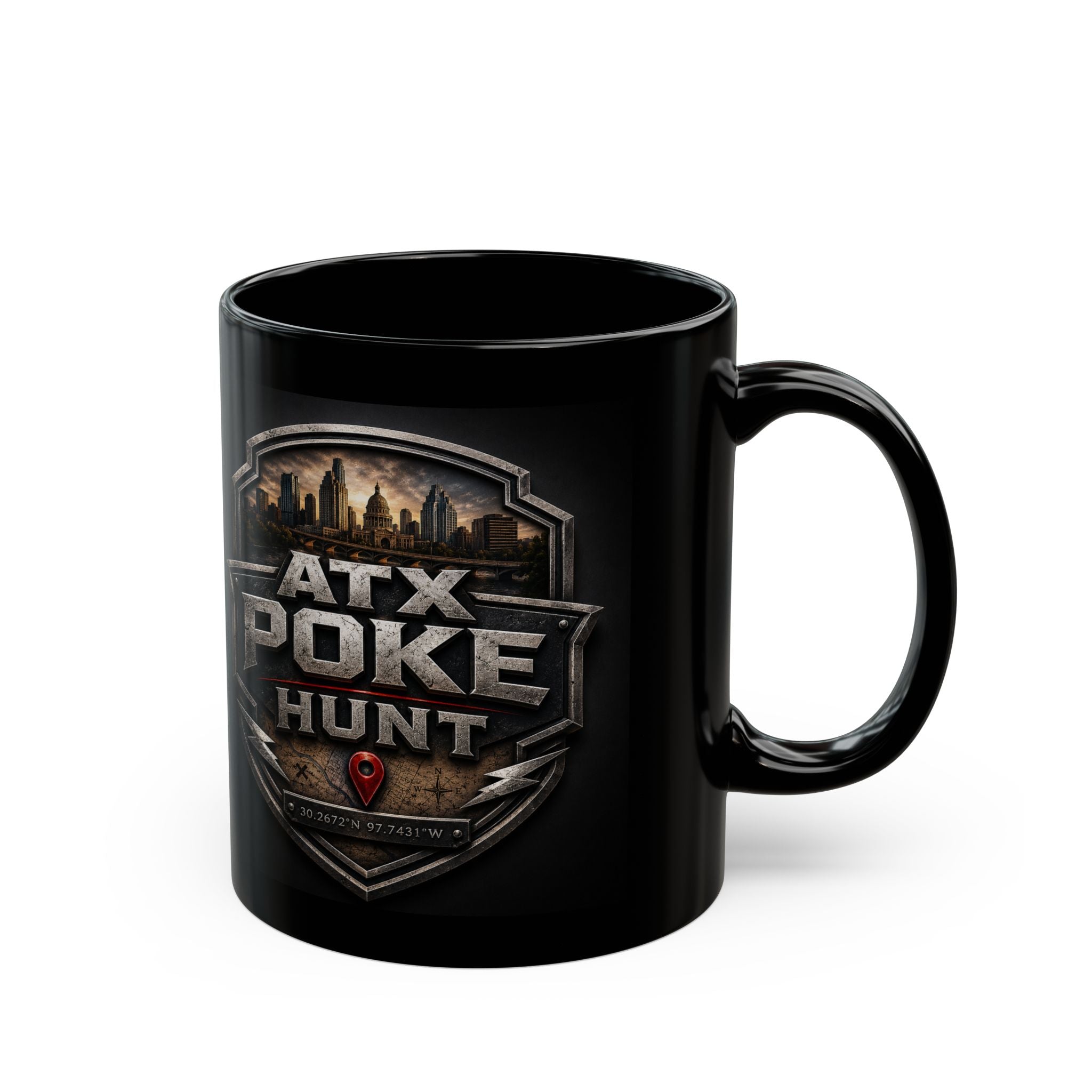 ATX Poke Hunt Black Mug — 11oz/15oz Coffee Cup